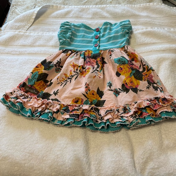 Matilda Jane floral with blue stripes dress size 6-12 months buttons in back - Picture 3 of 5